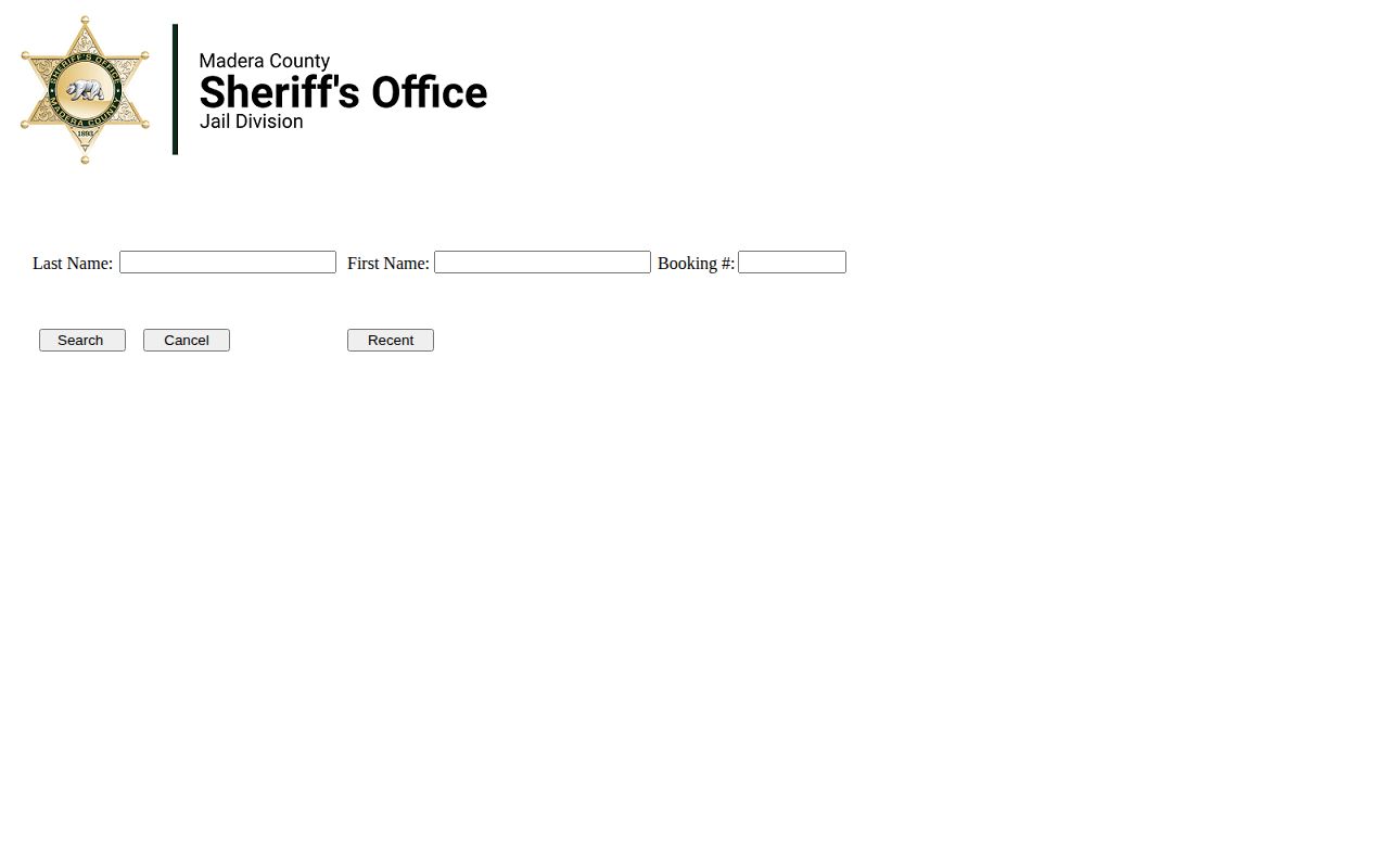 Madera County recent arrests official inmate inquiry search screen