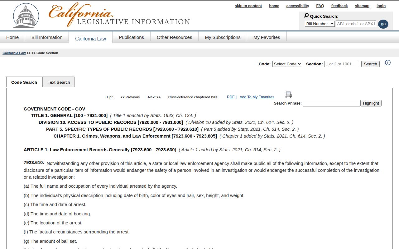 California law governing disclosure of Madera County arrest facts